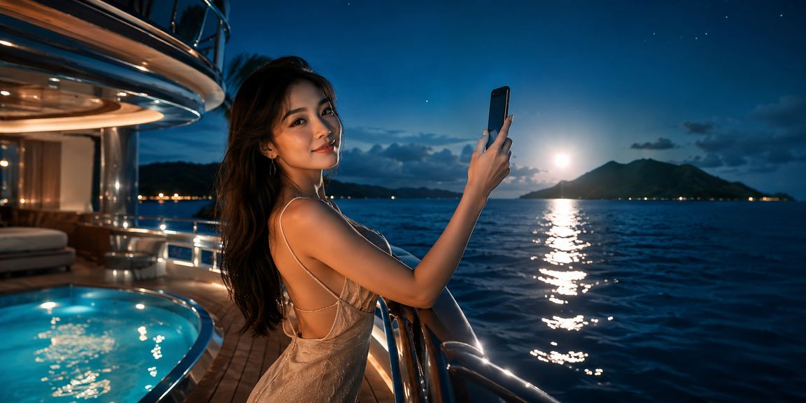Khung cảnh bãi biển Côn Đảo với thiết bị di động hiển thị thông báo cashback bonus