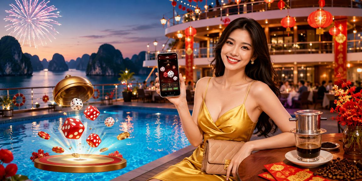 Người chơi tài xỉu thưởng thức cà phê với tầm nhìn ra vịnh Hạ Long